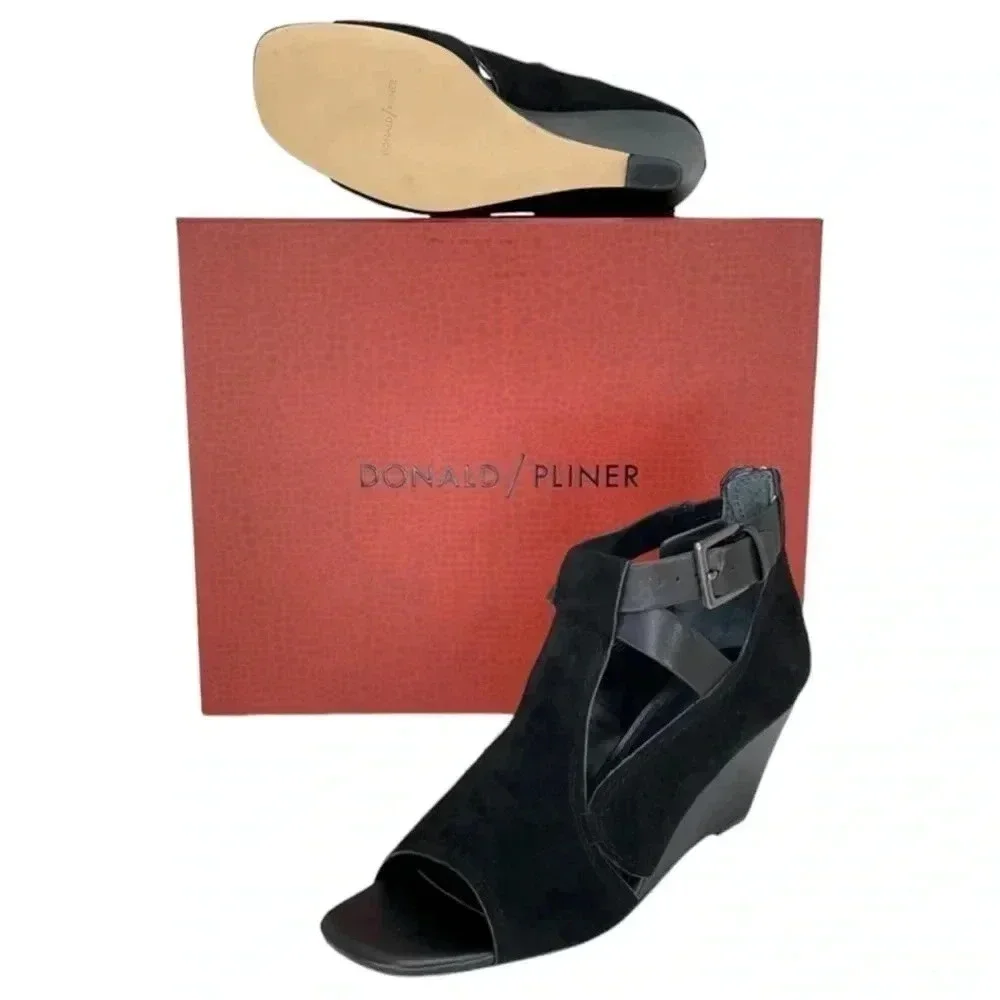 Donald J Pliner Sila2 Black Suede Leather Womens Wedge Pump Size 5M
